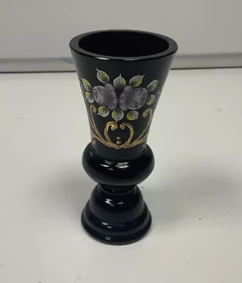 Buy Amethyst Over Crystal Glass Goblet Vase With Hand Painted Floral Design • 5.99£