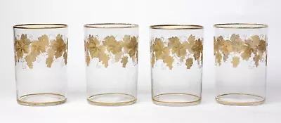 Buy Antique French Saint Louis Crystal Set Of 4 Tumblers Gold Engraved Grapevines • 236.81£