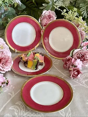 Buy Coalport Vintage Tea Plates X FOUR! Crimson Powdered Ground Band; Wide Gilding • 9.95£