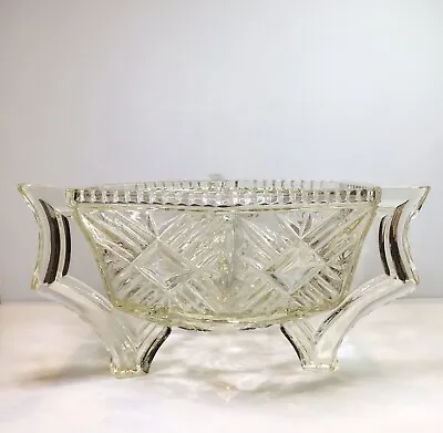 Buy RARE Vintage 3 Footed Patterned SOWERBY Mid Century Large Glass Fruit Bowl VGC • 14.99£
