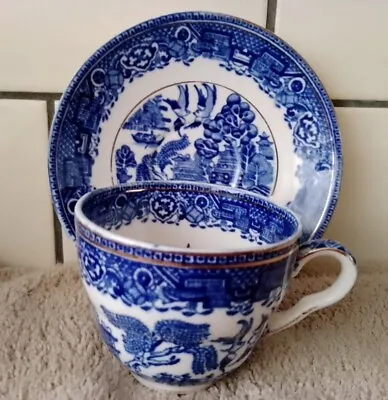 Buy Set Of 4 Blue And White Bone China Willow Duos, Cup And Saucer • 6.99£