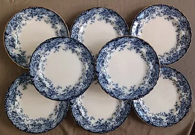 Buy Set Of 8 Flow Blue Plates In Chatsworth Pattern • 187.78£