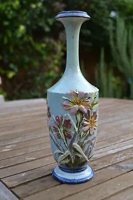 Buy ANTIQUE C19th DOULTON  Impasto  Floral Vase RARE C.1879 • 125£