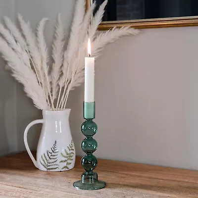 Buy Glass Candle Stick Holder Bubble Turquoise Coloured Retro Home Decor Gifts Her • 14.99£