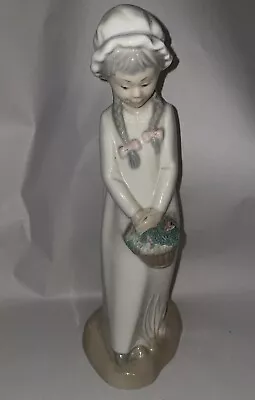 Buy In The Style Of NAO Lladro Vintage - Girl With Braids Holding Basket Of Flowers • 13.99£