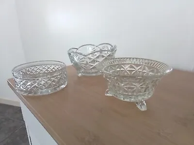Buy Vintage Crystal Cut Glass Condiment Bowls Dishes Set Of 3 • 9£