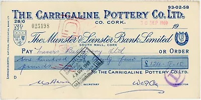 Buy Ireland Carrigaline Pottery Co Cork 1969 Cheque • 9£