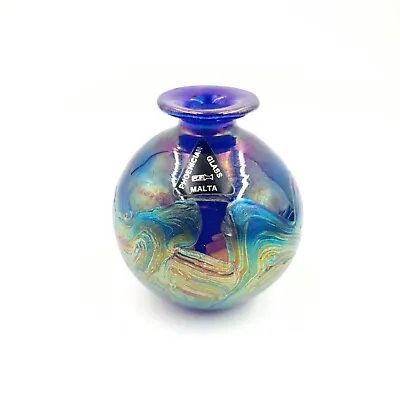 Buy Phoenician Malta Iridescent  Purple Glass Sphere Vase Signed CM / LM 97 • 28.01£