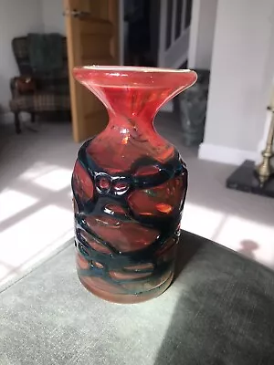 Buy Mdina Art Glass Vase. Orange Red Swirls Turquoise Trailing 15 Cms Signed On Base • 10£