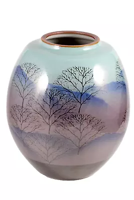 Buy Vintage Artist Signed Kutani Ware Japanese Vase Trees Blue Purple Green • 70.97£