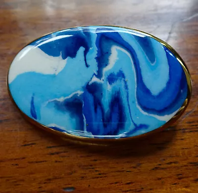 Buy Vintage Jersey Pottery Swirled Blue White Ceramic Brooch Gold Tone -S70 • 4£