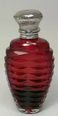 Buy Victorian Silver & Cranberry Glass Scent/Perfume Bottle (3 ¾”) - Lid As Found • 19.99£