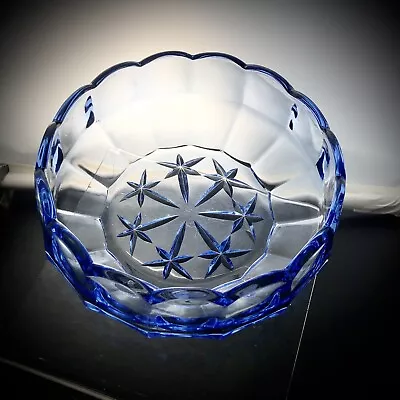 Buy Vintage Light Blue Diamond Cut Glass Bowl Bohemian Old With Base Wear Bin6 • 34.99£