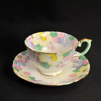 Buy Crown Staffordshire Footed Cup & Saucer Pastel Floral W/Gold 1930-1974 #F15235 • 46.47£