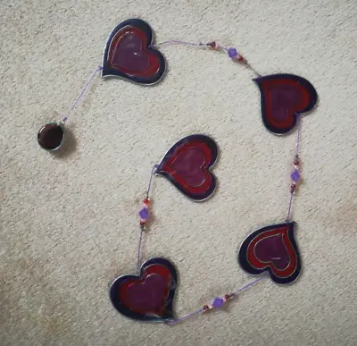 Buy Single Strand Hanging Decoration With 'Stained Glass' Resin Hearts & Beads • 3.95£