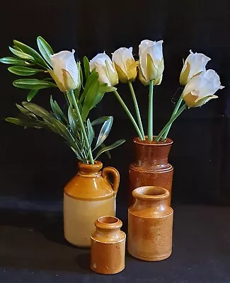 Buy Vintage Selection Of Stoneware Items. 1 Small Flagon + 3 Different Sized Pots. • 7.50£