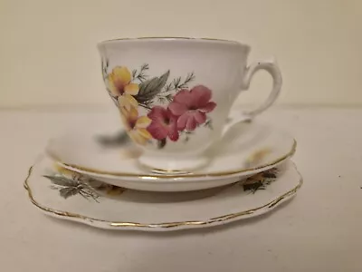 Buy Vintage Colclough Fine China Teacup, Saucer, Cake Plate Pink And Yellow Floral • 6.99£