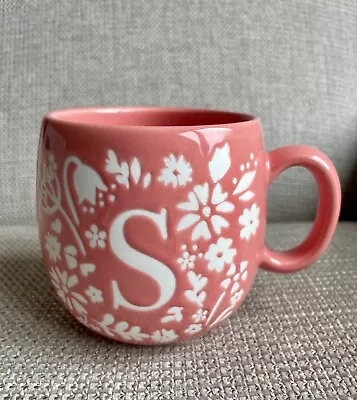 Buy Fox & Ivy Tesco Fine China Coral Pink  Floral Initial  S” Mug • 4.95£