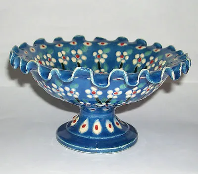 Buy Kutahya Folk Art Pottery Turkey - Raised Floral Design Footed Dish - Unsigned. • 49.99£