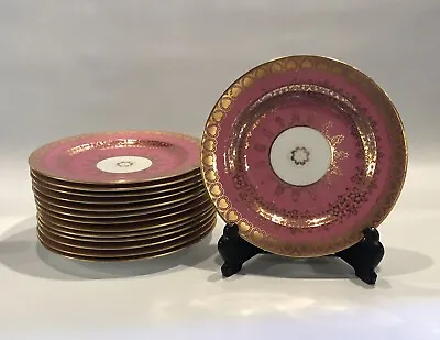 Buy Set Of 14 Eight Inch Cauldon England Porcelain Pink Gilt Plates W/ Heart Pattern • 862.96£
