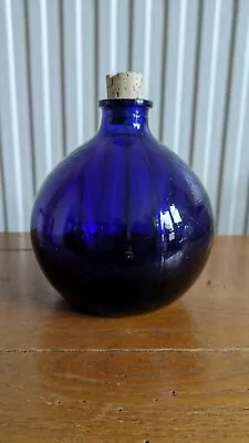 Buy Vintage Blown Cobalt Blue Round Glass Bottle With Cork Stopper 6  High X 5  VGC  • 12£