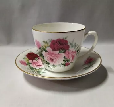 Buy Vintage Delphine Bone China England Tea Cup & Saucer Pink Roses On White • 7.56£