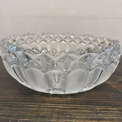 Buy Vintage C. 1980 Crystal Cut Bowl W/Frosted Panels, Sawtooth Rim And Sunburst Bot • 36.92£