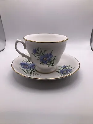 Buy Cup & Saucer  Bone China ROYAL VALE Gold Trim Blue Flowers • 15.17£