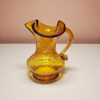 Buy Vintage Pilgrim, Rainbow? Amber Crackle Glass Pitcher Vase MCM • 14.24£