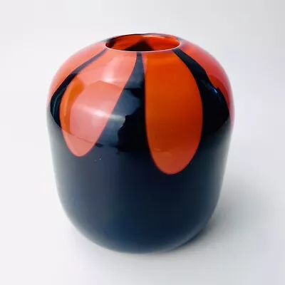 Buy Abigails Czech Republic Art Glass Vase Black Amethyst With Orange Accents • 48.02£
