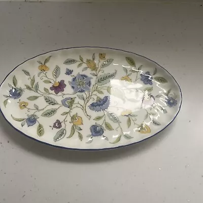Buy Minton Haddon Hall Blue Dish Oval Plate Flowers English Bone China • 8£