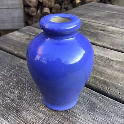 Buy Old Vintage Cornflower Blue Glazed Stoneware Furniture Polish Bottle Posy Vase • 15£