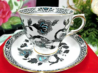 Buy TUSCAN Tea Cup And Saucer Black And Painted Bugs Pattern Teacup England 1940s  • 30.46£