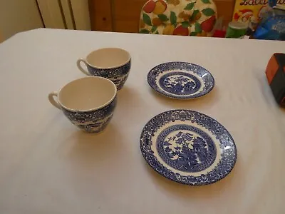Buy English Ironstone Tableware Ltd Tea Cups & Saucer X 2 Blue Willow Pattern • 7.95£
