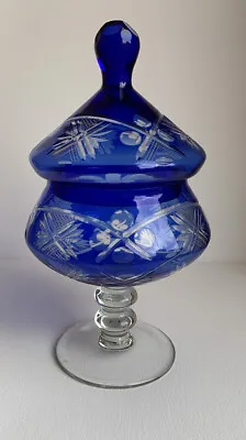 Buy Caesar Crystal To Clear Cobalt Blue Bohemian Czech Glass With Lid Vintage 10” • 261.22£