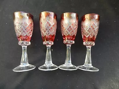 Buy Four Cranberry Cut To Clear Crystal Sherry/port/liqueur Glasses - 11cm • 14.99£