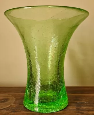 Buy Vintage 1930s Art Deco Crackle Glass Celery Vase Mouth Blown Green Kitchen Home • 30£