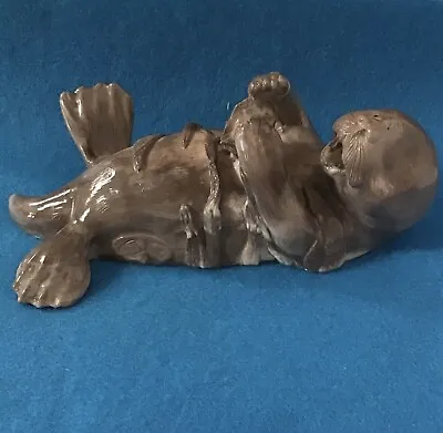 Buy Art Pottery Sea Otter Figurine Holding Clamshell Artist Signed 6.5”L Sculpture • 36£