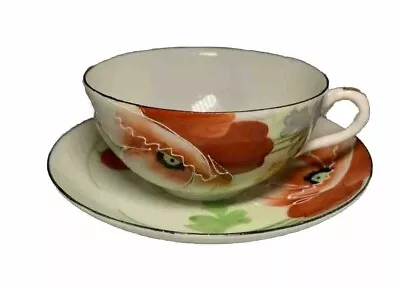 Buy Rare Antique Te-Oh Nippon Porcelain Tea Cup & Saucer Set With Poppys 1940s • 11.37£