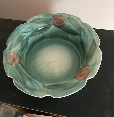 Buy Jersey Pottery Hand Painted Green Dish. Tulip Pattern • 4.75£