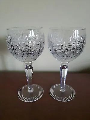 Buy 2 Cut Bohemian Czech Queen Lace Wine Wine Glasses Lined Bottom • 7.24£