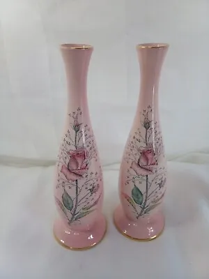 Buy Roses Pair Vintage Mantle Vases Vases Pink Rose  Carlton Ware Hand Painted • 24£
