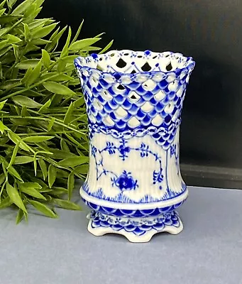 Buy Royal Copenhagen Blue Fluted Full Lace 11.5cm Pierced Vase 1016 • 150£