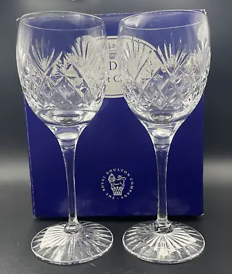 Buy Royal Doulton English Crystal Wine Glass MINT Set Of 2 CNEIGH • 46.49£