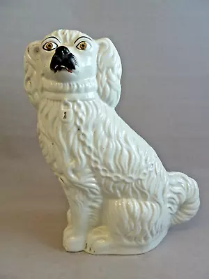 Buy Antique White Staffordshire Spaniel Mantle/Wally Dog  (30cmH). • 25£