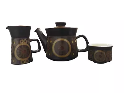 Buy Vintage Denby Arabesque Brown Tea Pot Milk Jug & Sugar Bowl • 14.99£