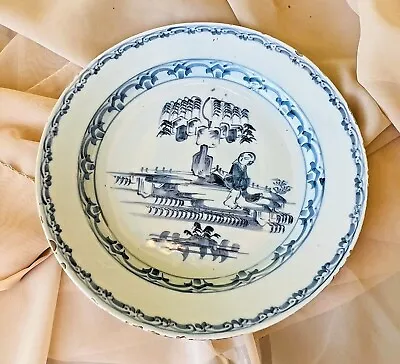 Buy Antique 1775 English Blue White Chinoiserie Delft Faience 10.5” Delftware Plate • 155.94£