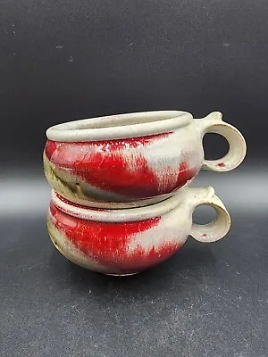 Buy Set Of 2 Handmade Studio Art Pottery Coffee Tea Stoneware Mugs Signed MS • 34.96£