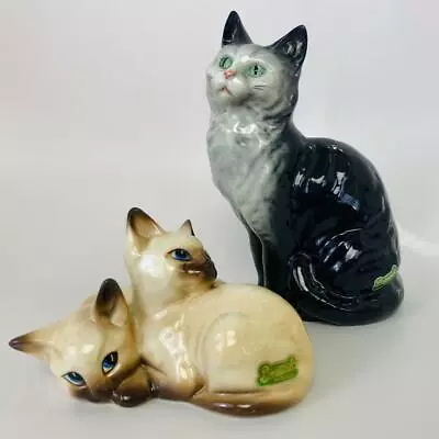 Buy 2 BESWICK Porcelain Cat Kitten Figurines Black White 1030 1296 Cuddling Siamese • 80.51£