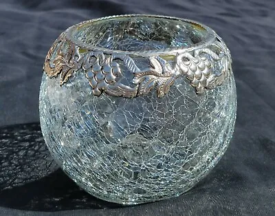 Buy Vintage Clear Crackle Glass ROSE BOWL Grapevine Rim Silverplate 3.5  • 16.28£